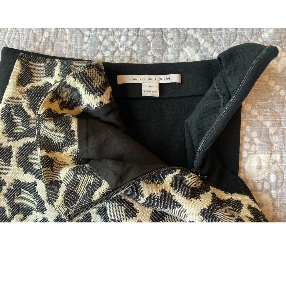 Diane von Furstenberg Women's Emma Pencil Skirt Leopard & Solid Black Size 8
